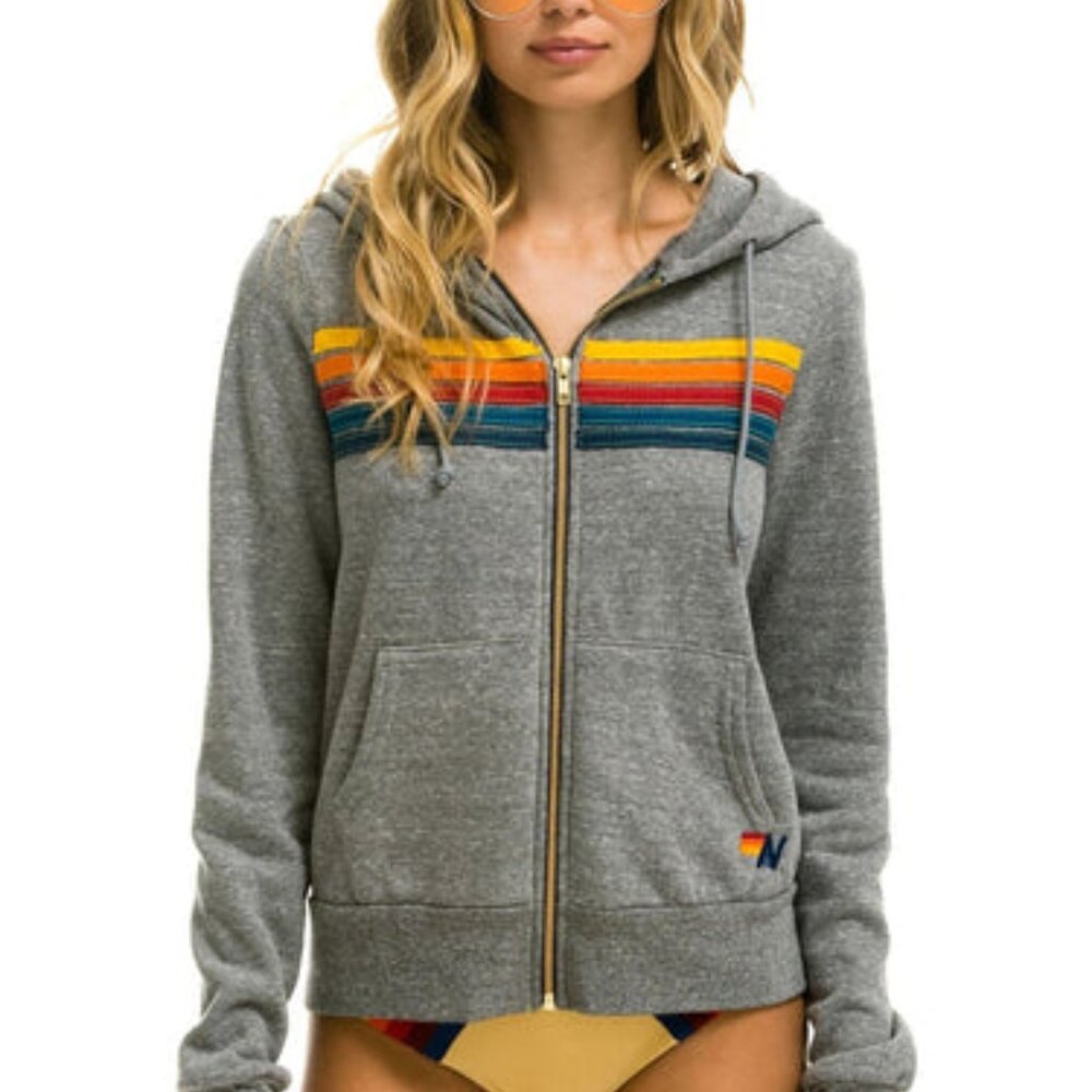 NEW Aviator Nation 5 Stripe Zip Hoodie Sweatshirt Small Heather Grey $196 msrp